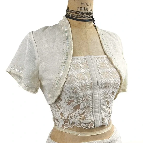 Coquette Womens M Sequin Trim Bolero Jacket Fairy Shrug Cream Angelic - Picture 3 of 9